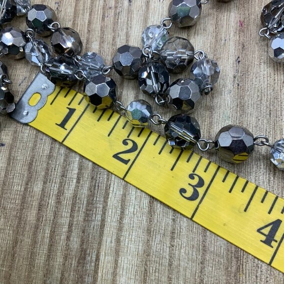 Cookie Lee Sparkly Gray, White and Silver Tone Long Beaded Necklace - Picture 4 of 6